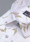 Linen cotton. White with Mehndi Colour Flower Print Mens Shirt