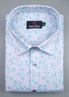 Linen Digital Flower Print Shirt for Men – White with Rama Green Colour