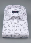 Linen cotton. White with Grey Black Joshua Print Mens Shirt
