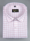 Linen White With Pink Colour Checks Shirt For Men