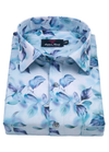 Linen Digital Print Sky Blue Flower Print Men's Shirt
