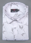 Linen cotton Print White with Grey Colour Flower Print Mens Shirt