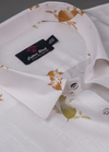 Turkey Linen White Shirt with Gold Mehndi Botanical Print for Men