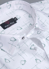 Linen .cotton.White with Midnight Green Colour Small flower Print Mens Shirt