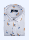 Linen Cotton Scario Print White With Blue Gold Shirts.
