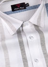 Linen Digital Printed White Shirt with Grey-Blue Stripes for Men
