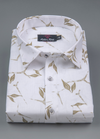 Linen cotton. White with Mehndi Colour Flower Print Mens Shirt