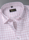 Linen White With Pink Colour Checks Shirt For Men