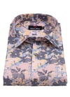 Linen Digital Emboss Print Peach with Grey Colour Flower Print Men's Shirt