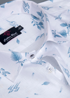 Linen cotton.White with Sky Blue Colour Flower Print Mens Shirt