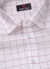 Linen White With Maroon Colour Checks Shirt For Men