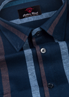 Linen Digital Printed Navy Blue Shirt with Blue and Maroon Stripes for Men