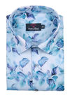 Linen Digital Print Sky Blue Flower Print Men's Shirt