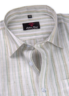 Linen Cream with Mehndi Touch Lining Patta Shirt for Men