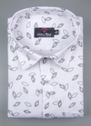 Linen cotton. White with Grey Black Joshua Print Mens Shirt