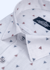 Linen Cotton Turkey Trangle Print White With Red Blue Touch Shirts