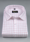 Linen White With Pink Colour Checks Shirt For Men