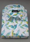 Turkey Linen White Shirt with Sky Blue & Yellow Leaf Print for Men