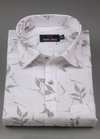 Turkey Linen White Shirt with Grey Floral Print for Men