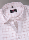 Linen White With Maroon Colour Checks Shirt For Men