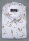 Linen cotton. White with Mehndi Colour Flower Print Mens Shirt