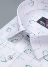 Linen .cotton.White with Midnight Green Colour Small flower Print Mens Shirt