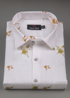 Turkey Linen White Shirt with Gold Mehndi Botanical Print for Men
