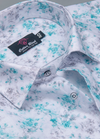 Linen Digital Small Flower Printed Shirt for Men – White with C. Green Colour