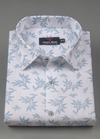 Turkey Linen White Shirt with Blue Floral Print for Men