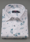 Turkey Linen White Shirt with Sky Blue Floral Print for Men