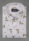 Turkey Linen White Shirt with Mehndi Floral Print for Men