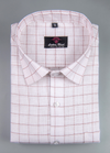 Linen White With Maroon Colour Checks Shirt For Men