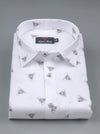 Linen cotton. Print White with Black Grey Triangle Print Mens Shirt