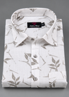 Turkey Linen White Shirt with Grey Floral Print for Men