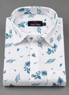 Turkey Linen White Shirt with Sky Blue Floral Print for Men