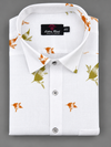 Turkey Linen White Shirt with Gold Mehndi Botanical Print for Men