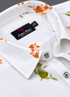 Turkey Linen White Shirt with Gold Mehndi Botanical Print for Men