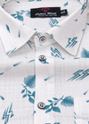 Turkey Linen White Shirt with Sky Blue Floral Print for Men