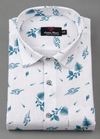 Turkey Linen White Shirt with Sky Blue Floral Print for Men