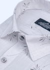 Linen Cotton Turkey Print White With Grey Leaf Helax Print Shirts