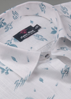 Turkey Linen White Shirt with Sky Blue Floral Print for Men