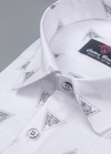 Linen cotton. Print White with Black Grey Triangle Print Mens Shirt