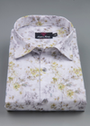 Linen Digital Small Flower Printed Shirt for Men – White with Yellow & Brown Shade