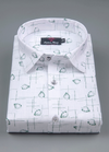 Linen .cotton.White with Midnight Green Colour Small flower Print Mens Shirt