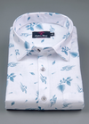 Linen cotton.White with Sky Blue Colour Flower Print Mens Shirt