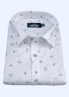 Linen Cotton Turkey Print White With Sky Leaf Print Shirts