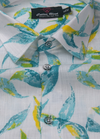 Turkey Linen White Shirt with Sky Blue & Yellow Leaf Print for Men