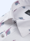 Linen Cotton Turkey Print White With Blue Wine Scario Print Shirt