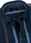 Linen Digital Printed Navy Blue Shirt with Blue and Maroon Stripes for Men