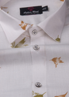 Turkey Linen White Shirt with Gold Mehndi Botanical Print for Men